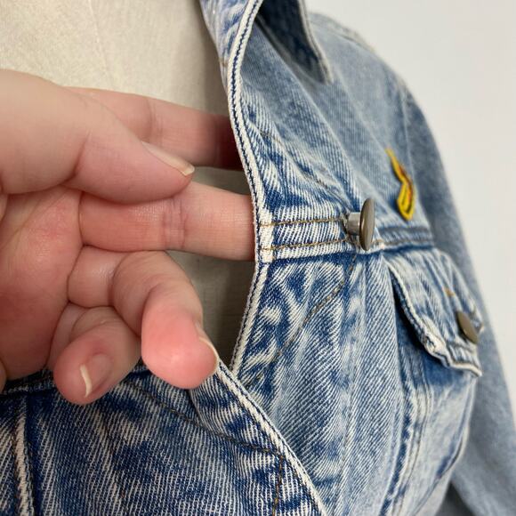 Honey Punch Soul Mates Denim Jacket Blue Patches Festival Concert Boho Size S - Picture 11 of 15